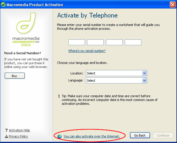 Select Activate over telephone